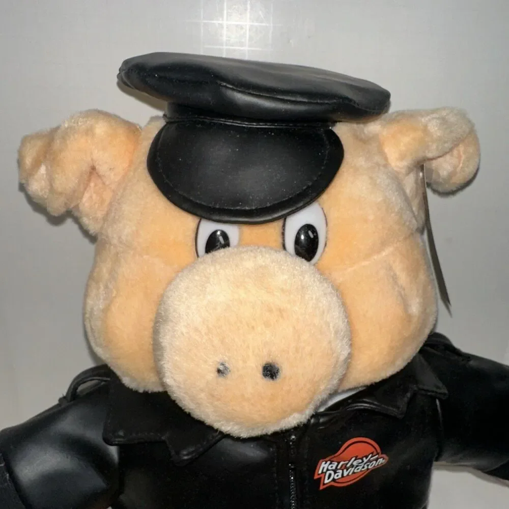 VTG 1993 Harley Davidson Hog Biker Plush Pig With Leather Jacket- NEW WITH TAGS